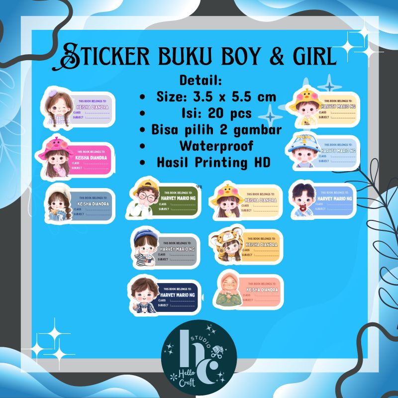 

Sticker label buku/Sticker buku pelajaran/sticker buku sekolah/sticker buku anak/sticker custom nama/sticker waterproof/tahan air/sticker buku anak