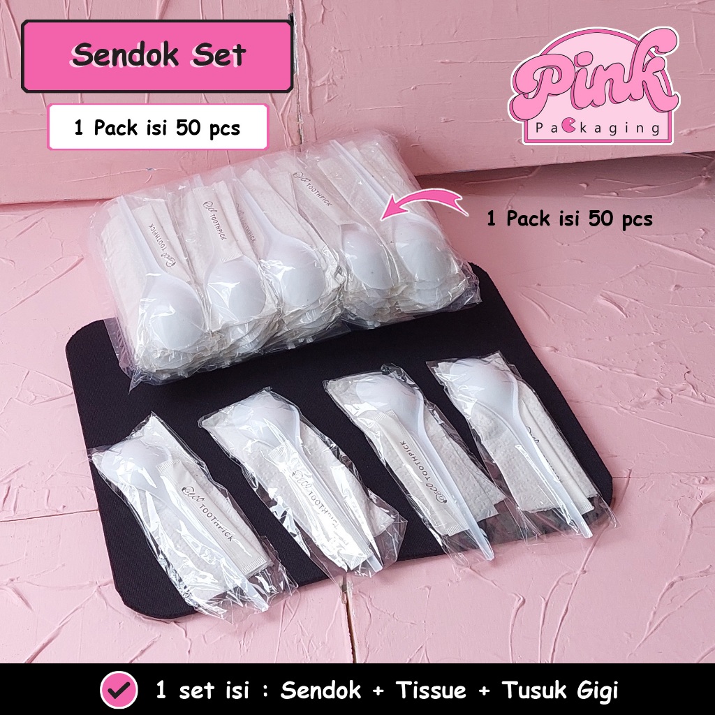 Sendok Set Catering Sendok Plastik Tisu Tusuk Gigi Set untuk Catering Box Nasi Kotak
