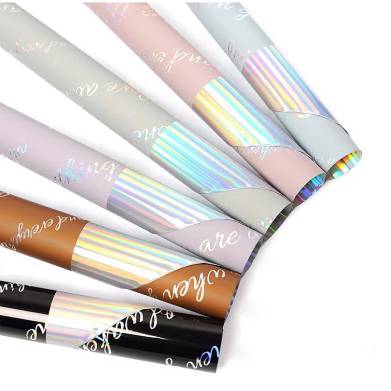 

KB056 20 LEMBAR Kertas Buket Bunga Hologram Bi Color Cellophane Flower Wrapping Paper Plastik OPP Rainbow