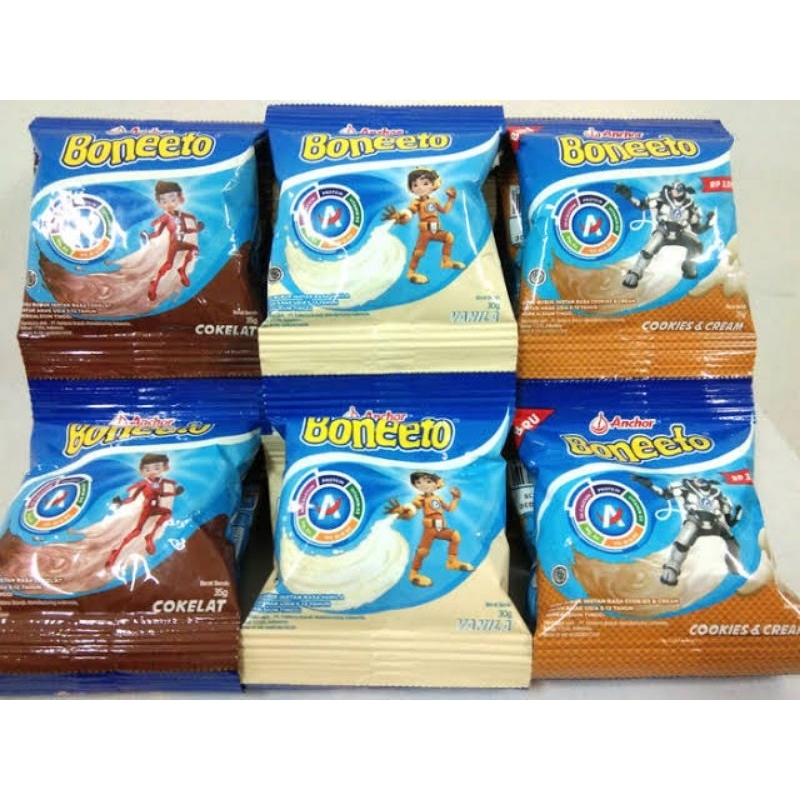 

ANCHOR SUSU BUBUK BONEETO RASA YUMMY CHOCO | | CREAMY VANILLA NETTO 1 RENCENG ISI 10 PCS X 25 GR MURAH