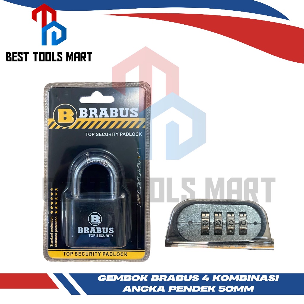 Gembok BRABUS leher pendek 50 mm Gembok 4 Nomor Kode Sandi Kombinasi 50 mm Leher Pendek Top Security