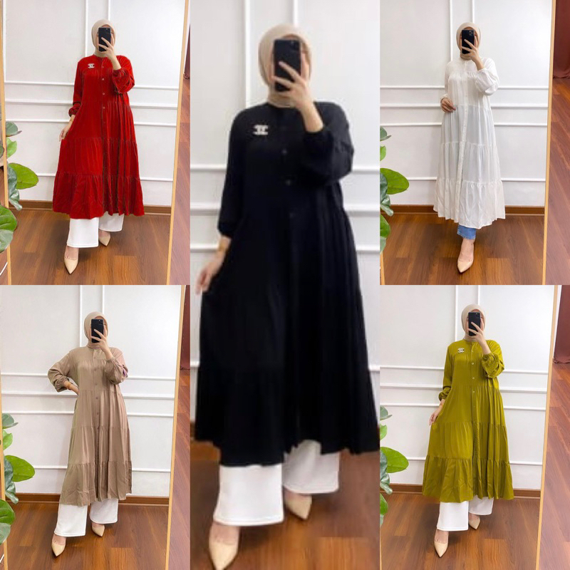 midi dress rayon twill polos tunik susun canda premium jumbo bumil busui friendly