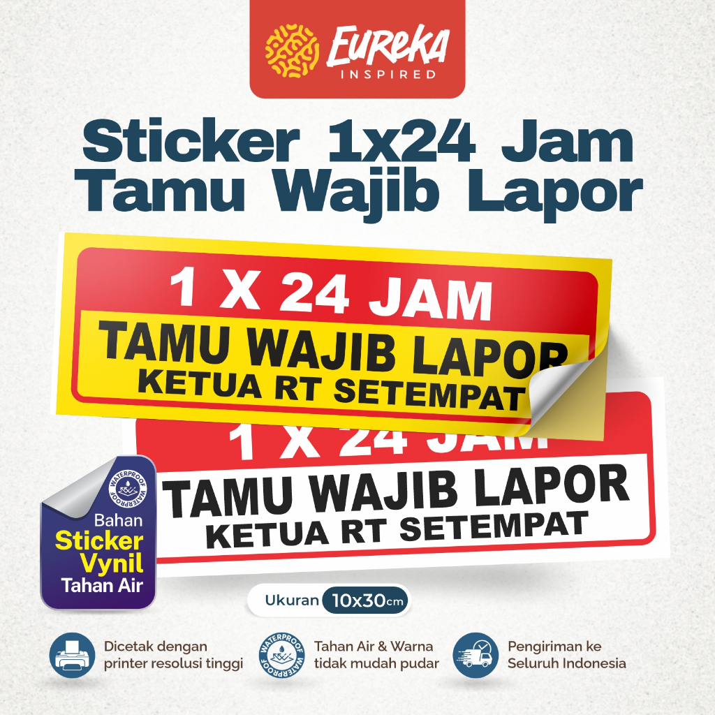 

Stiker Vynil Anti Air 1 X 24 Jam Tamu Wajib Lapor Ketua RT