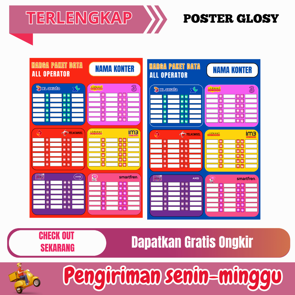 POSTER/STIKER GLOSSY LIST HARGA PULSA/PAKET DATA ALL OPERATOR