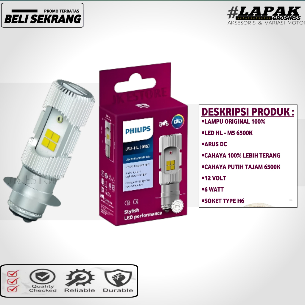 LAMPU LED PHILIPS DEPAN MOTOR HSI H6 PUTIH MATIC BEBEK