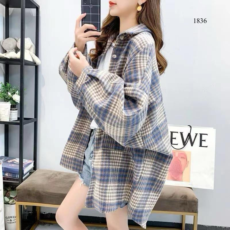 Kemeja IMPORT Wanita Flanel Oversize Korea Style 1836