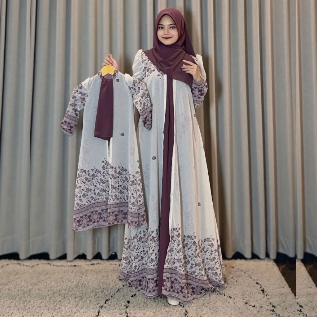 Mahira Dress Sarimbit Raya Gamis Ceruty Mewah Syari Couple Keluarga