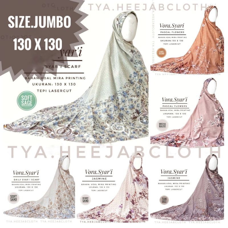 Tya.Heejab JILBAB SEGI4 JUMBO SYAR'I 130 x 130 VOAL MIRA PREMIUM PRINTING MOTIF/SEGI EMPAT SYAR'I JU