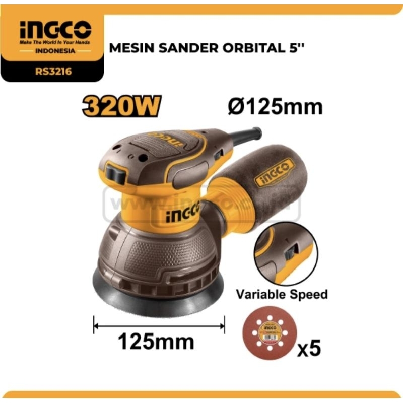 MESIN SANDER ORBITAL 5'' INGCO RS3216
