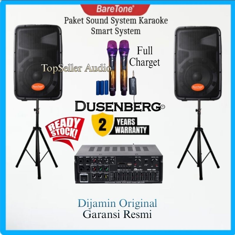 Paket Sound System Karaoke Speaker 8 Inch BareTone Original Amplifier Bluetooth Mic 2 Wireless Full 