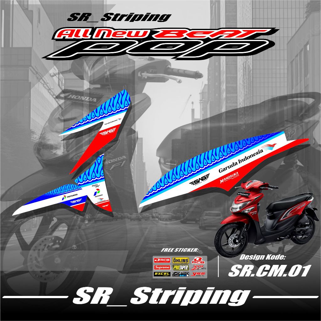 STRIPING BEAT POP HITAM STIKER MOTOR BEAT POP / STIKER HONDA BEAT POP FI HITAM VARIASI MOTIF MANDALI