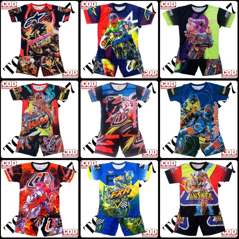 SETELAN BAJU SEPEDA ANAK LAKI LAKI GAMBAR MOTOCROSS TRAIL NEW TERLARIS / BAJU SETELAN SEPEDA ANAK AN