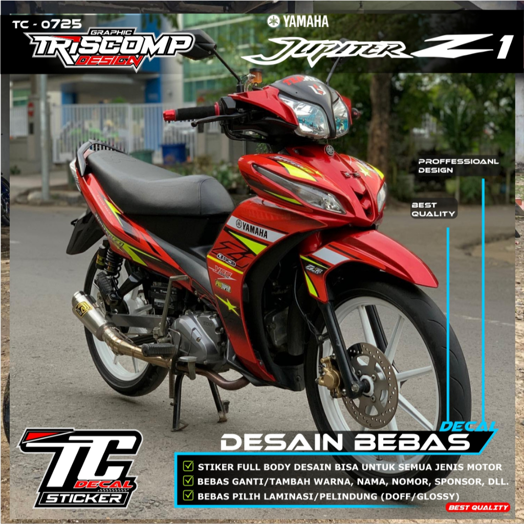 Decal sticker motor Jupiter Z1 fullbody motif merah list stabillo variasi Decal Motor Jupiter Z1 Des