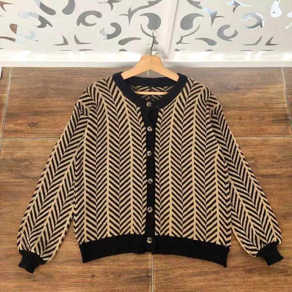 Cardigan Rajut Wanita Zigzag Outer Rajut Wanita Kekinian Bahan Tebal Premium
