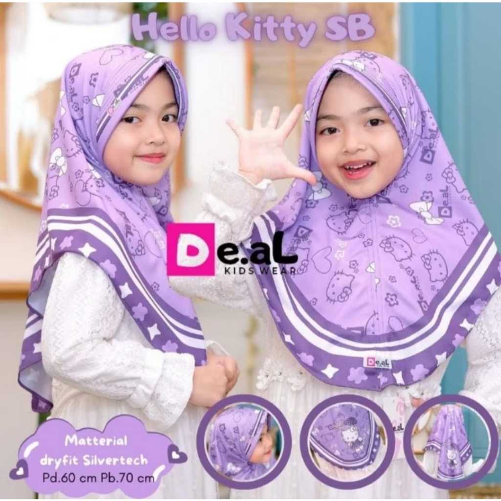 Hijab Instan Anak Jersey Motif Hello Kitty / Jilbab Instan Terbaru Kekinian Motif Umur 8 Thn