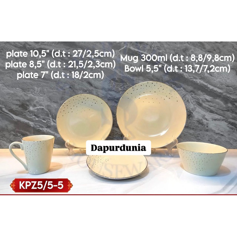 Dinner set keramik kopin yellow gold sparkle 5pcs