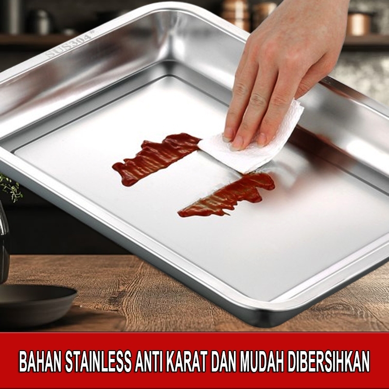 Baki Stainless Steel Tebal Nampan Dalam Pemanggang Wadah Kotak Makanan Sayur