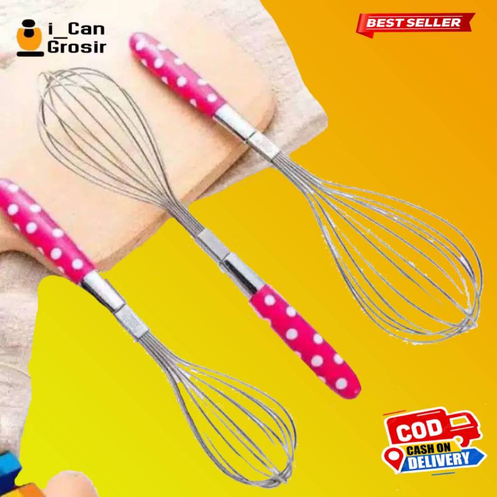 Pengocok Telur Manual/ Pengaduk Adonan Kue Stainless Polkadot