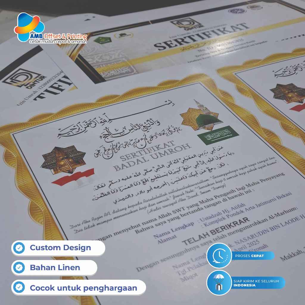 Print Docu Sertifikat A4 / Sertifikat Custom Bahan Linen/ Sertifikat Concorde / Sertifikat bahan Ker