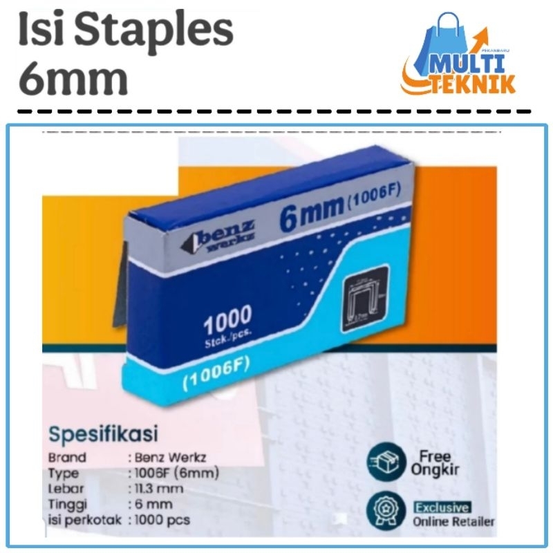 

BENZ Isi Anak Staples 1006F 6mm Tembakan Tangan Gun Tacker 1000 Pcs