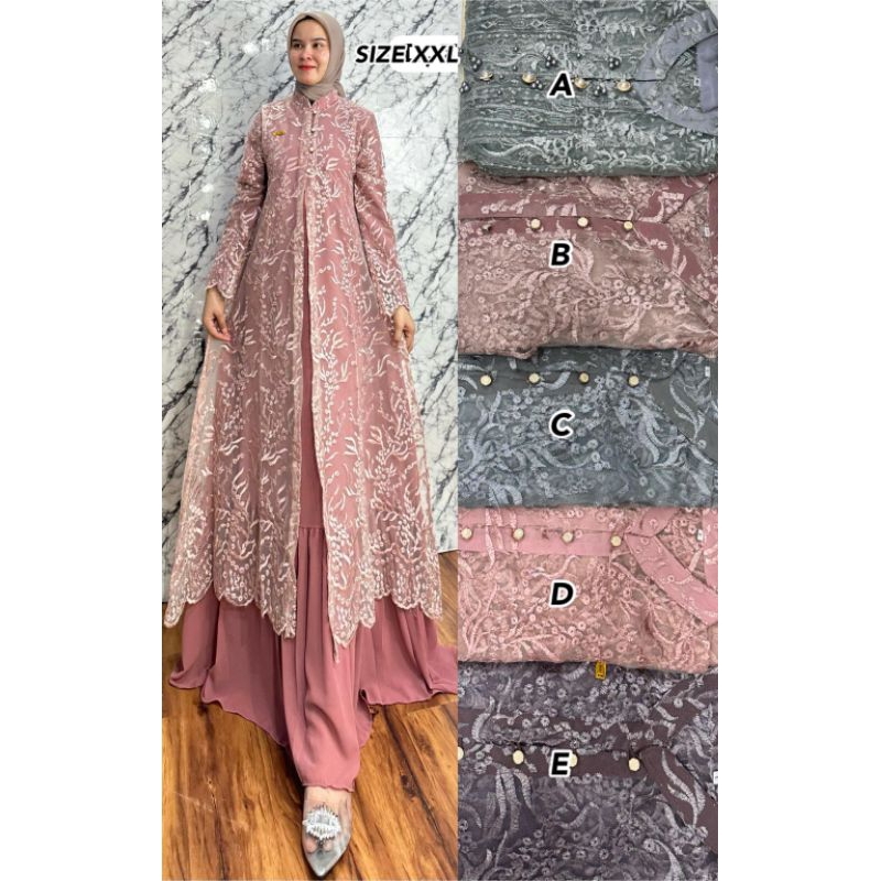 GAMIS DEWASA BROKAT OUTER 2 IN 1 BAHAN CERUTY PREMIUM MIX BROKAT BORDIR PREMIUM