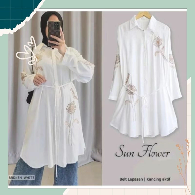 Tunik Motif Bordir Vika Shirt Kemeja Oversize Daily Wanita Busui Bahan Linen Premium Model Terbaru K