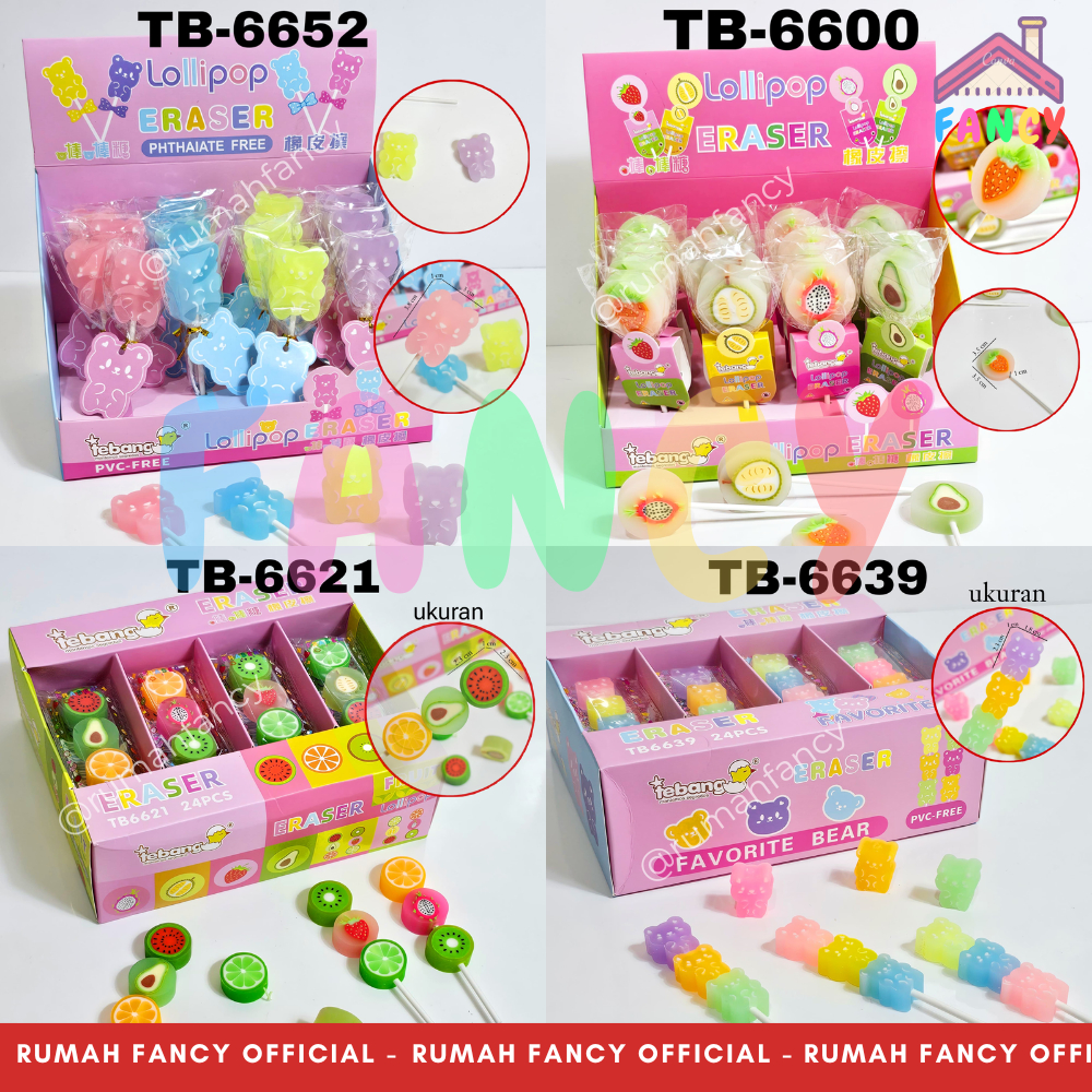 

[1 PCS] Stip Penghapus Karet Kemasan Lollipop Permen Buah Gummy Bear Lucu Unik