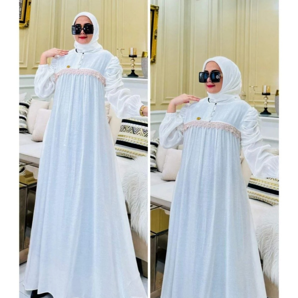 Megumi Dress Gamis Wanita Kekinian Koran Style Gamis Pesta Mewah Elegan Bahan Shimerr Aplikasi Renda