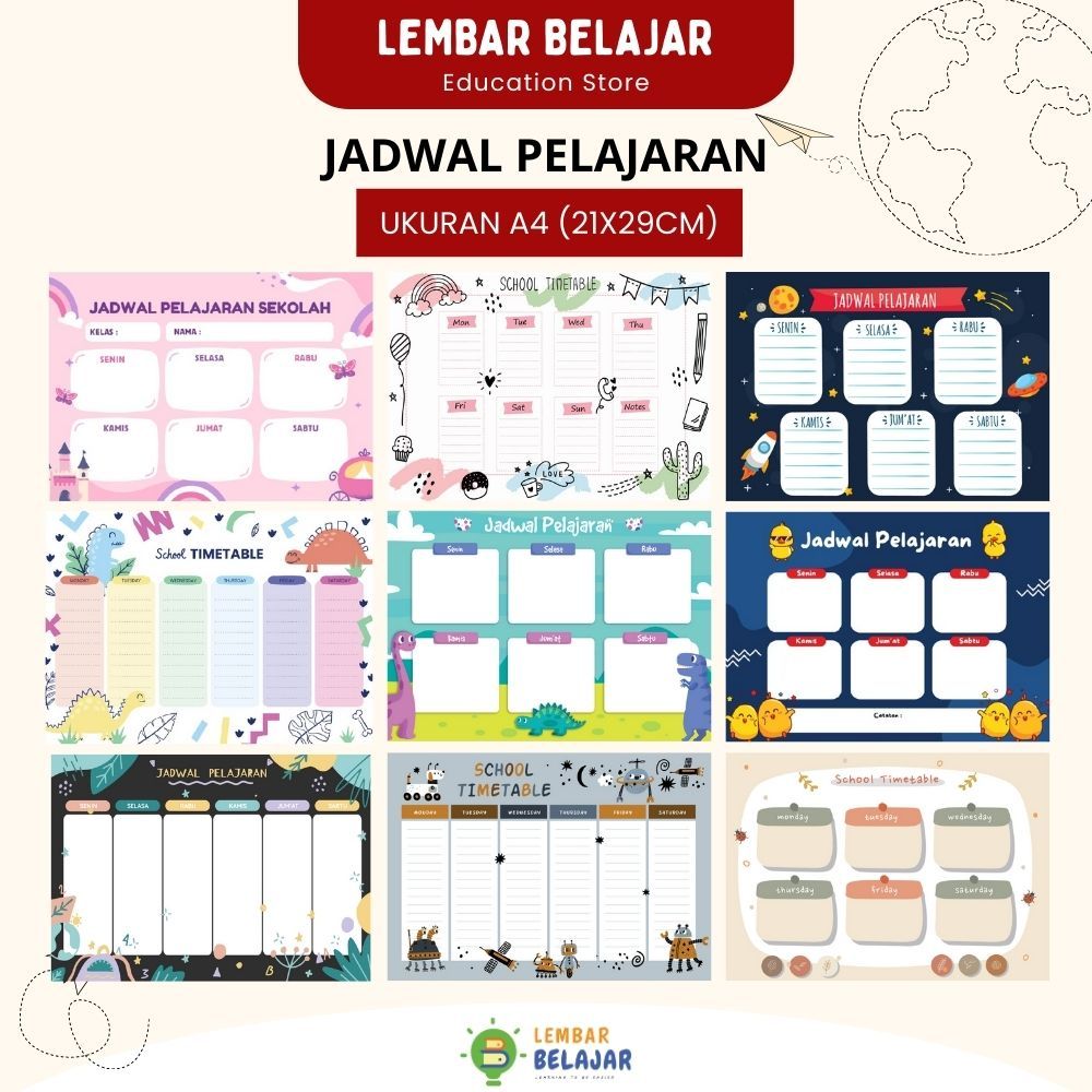 LEMBAR BELAJAR Mini Poster Jadwal Pelajaran Wipe and Clean - Poster Jadwal Sekolah Ukuran A4