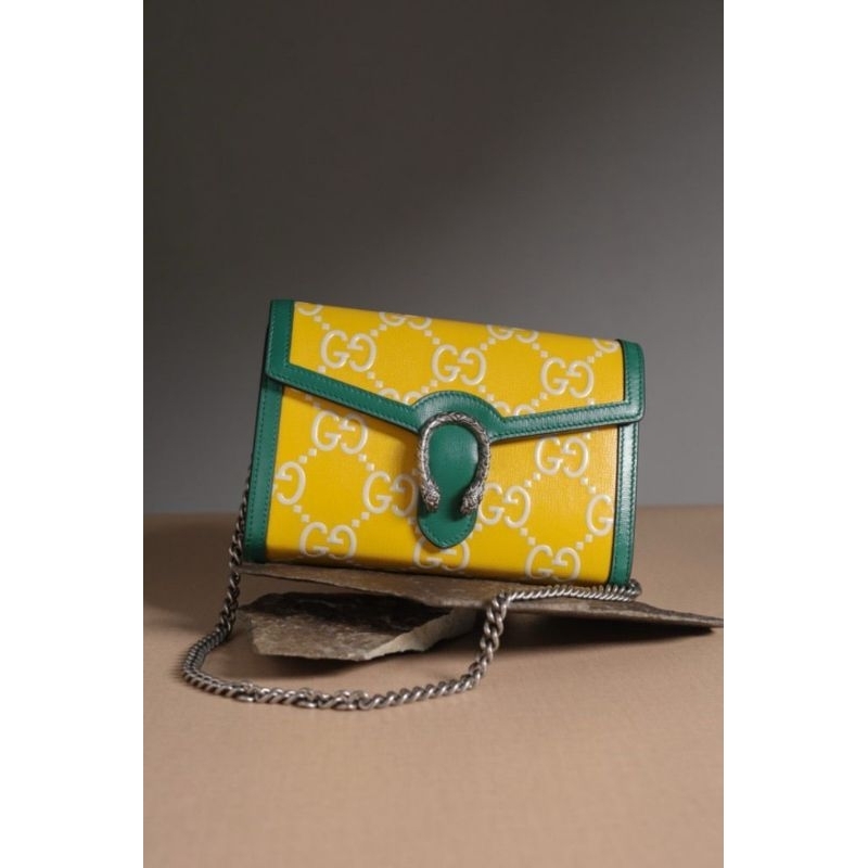 Tas Wanita Mini Supreme Dionysus Wallet On Chain In Yellow/Ivory/Emerald