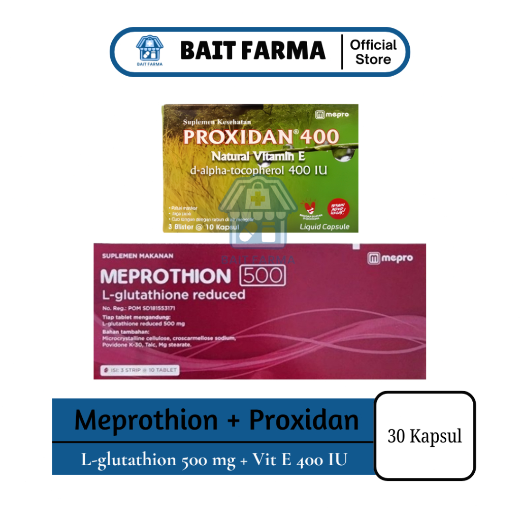 Meprothion 500mg + Proxidan 400iu Kapsul Dewasa | Suplemen Pencerah kulit kusam +  kering