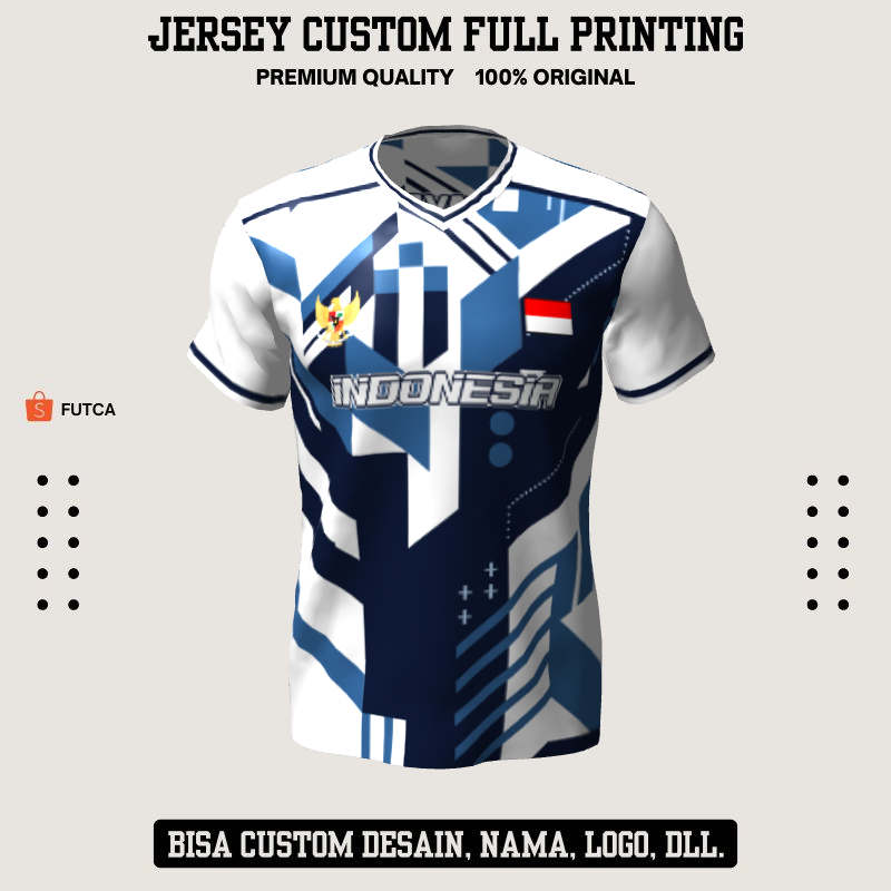 Kaos Jersey Futsal Putih Biru Motif Abstrak 374 - Jersey Baju Olahraga Custom Full Printing