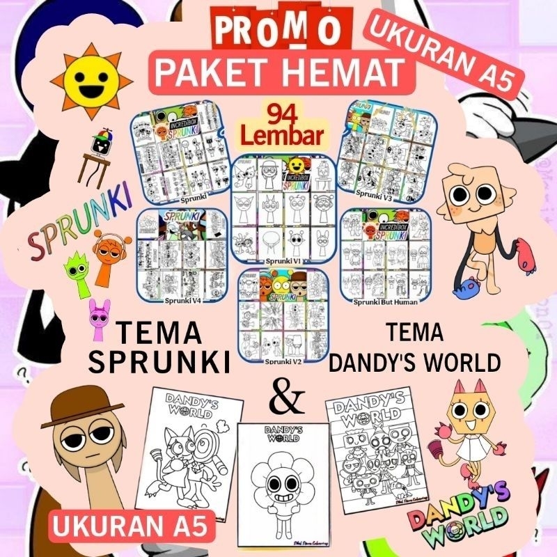 

Paket Hemat 6 Tema Sprunki & 3 Tema Dandy's World (isi 94 Lembar) UKURAN KERTAS A5 Gambar Berbeda-beda