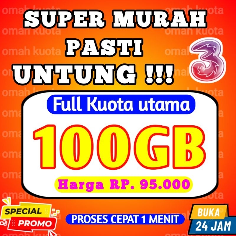 HOTPROMO - PAKET DATA TRI 100GB FULL TANPA PEMBAGIAN