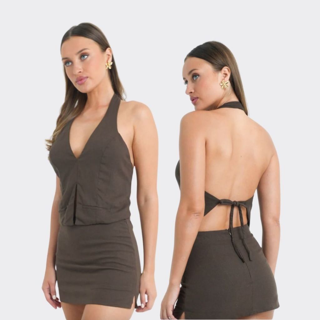 Bamboo Blonde - Devon Top, Brown | Vest, V-neck, Halter
