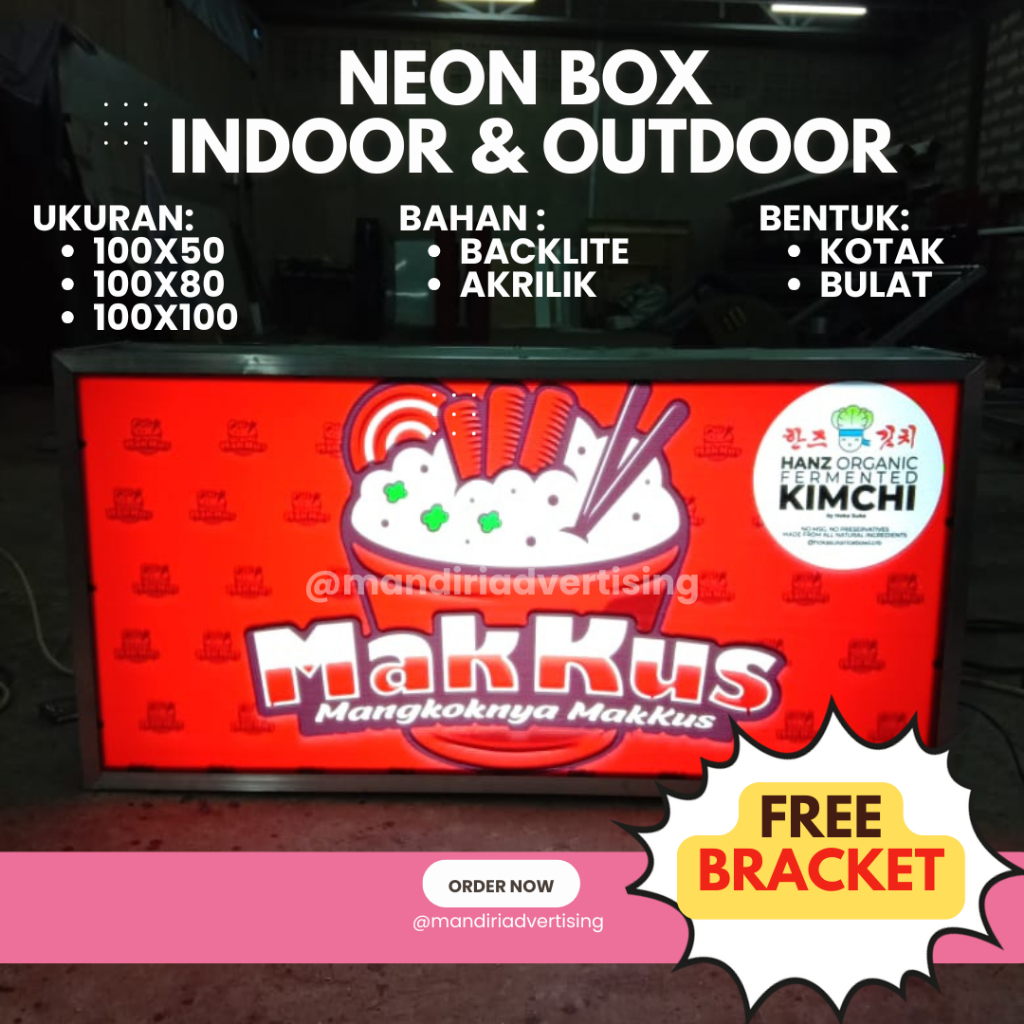 Neon Box Backlite, Neon Box Akrilik Indoor Outdoor, Neon Box 1 sisi dan 2 sisi