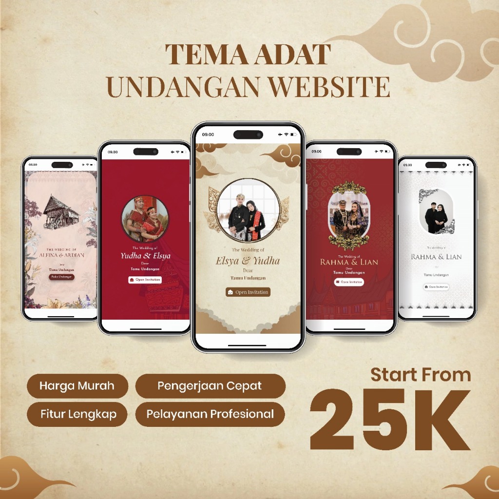 Undangan Pernikahan Digital Website Premium Full Fitur | Undangan Website Adat
