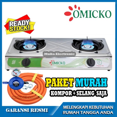 MICKO kompor 2 tungku omicko/kompor 2 tungku omicko stainless Free Selang dan regulator sni