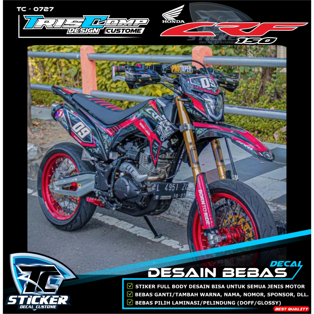 ( SUPER TEBAL ) DECAL CRF 150 L FULLBODY STICKER PREMIUM SUPER TEBAL VPF 500 MICRON TC-0727