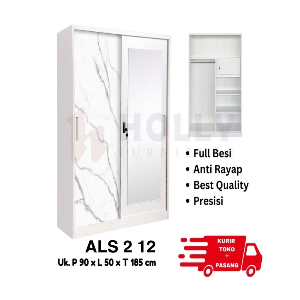 Lemari Pakaian Besi 2 Pintu Sliding Import Lemari Baju Besi