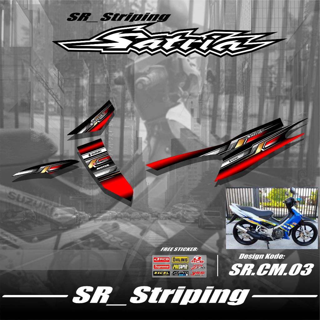 Striping SATRIA HIU Variasi - Sticker Stiker Variasi Motor SUZUKI SATRIA HIU Desain Grafis Racing SR