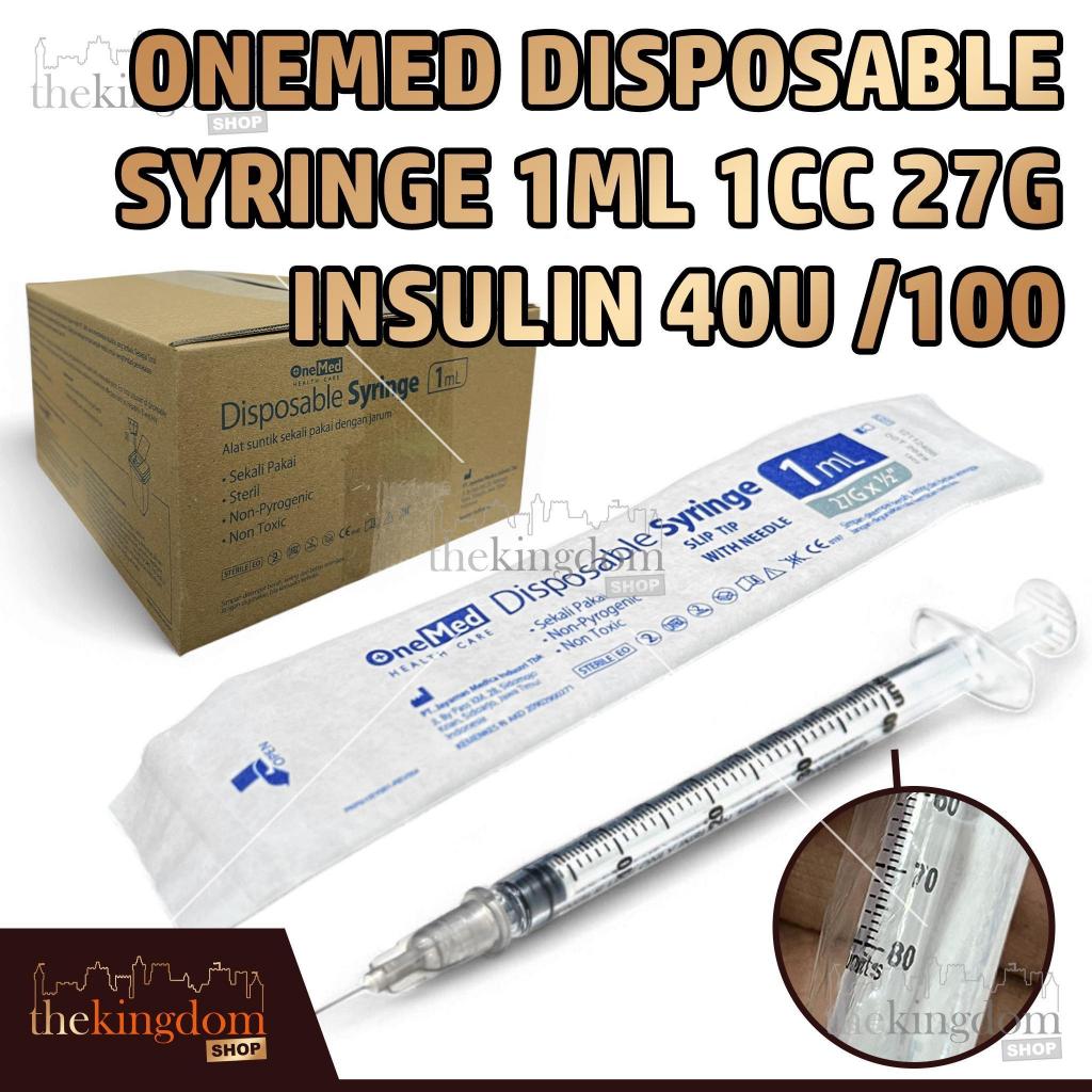Onemed Disposable Syringe 1ml 1cc 27G Insulin 40U Spuit BOX Sterile Jarum Suntik Steril Slip Tip wit