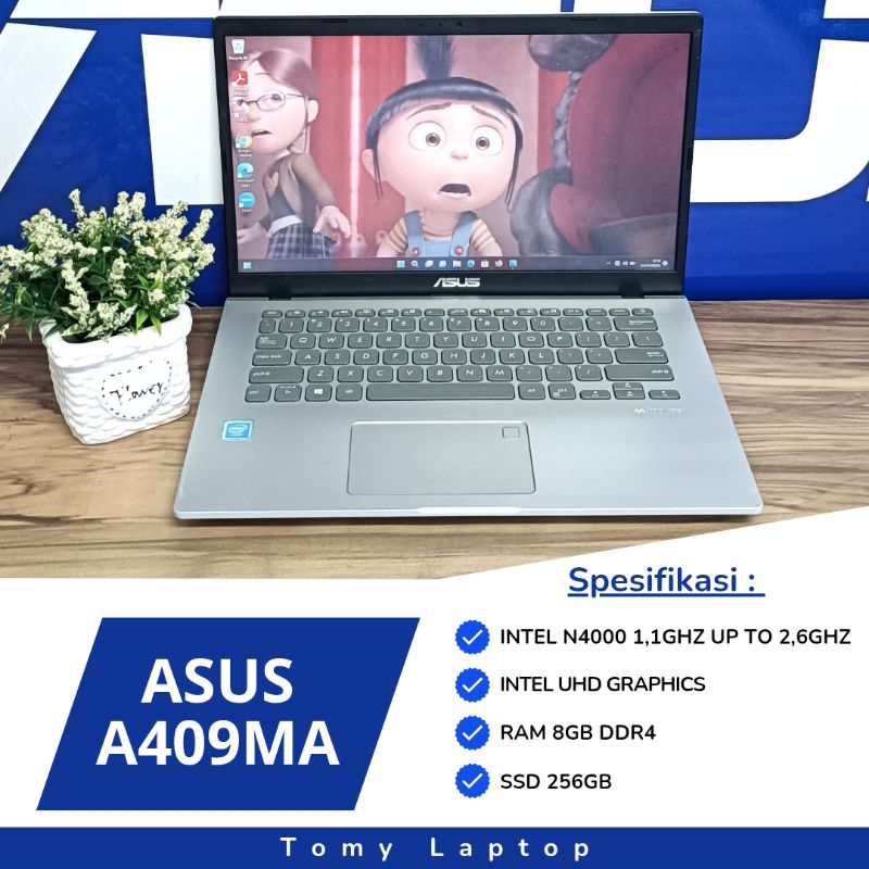 LAPTOP BEKAS ASUS A409MA INTEL N4000 INTEL UHD RAM 8GB DDR4 SSD 256GB 14INCH SLV
