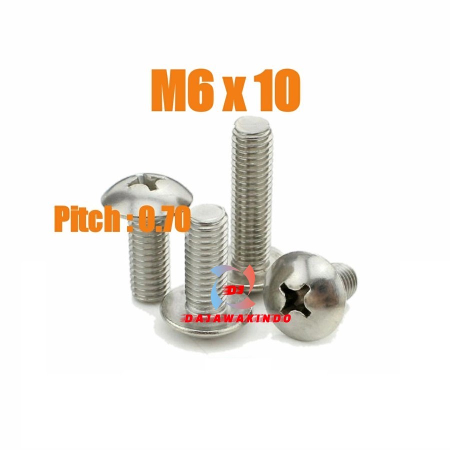 Baut JT Stainless M6 x 10 / Baut Payung SS M6 x 10 / JT SS M6 x 10