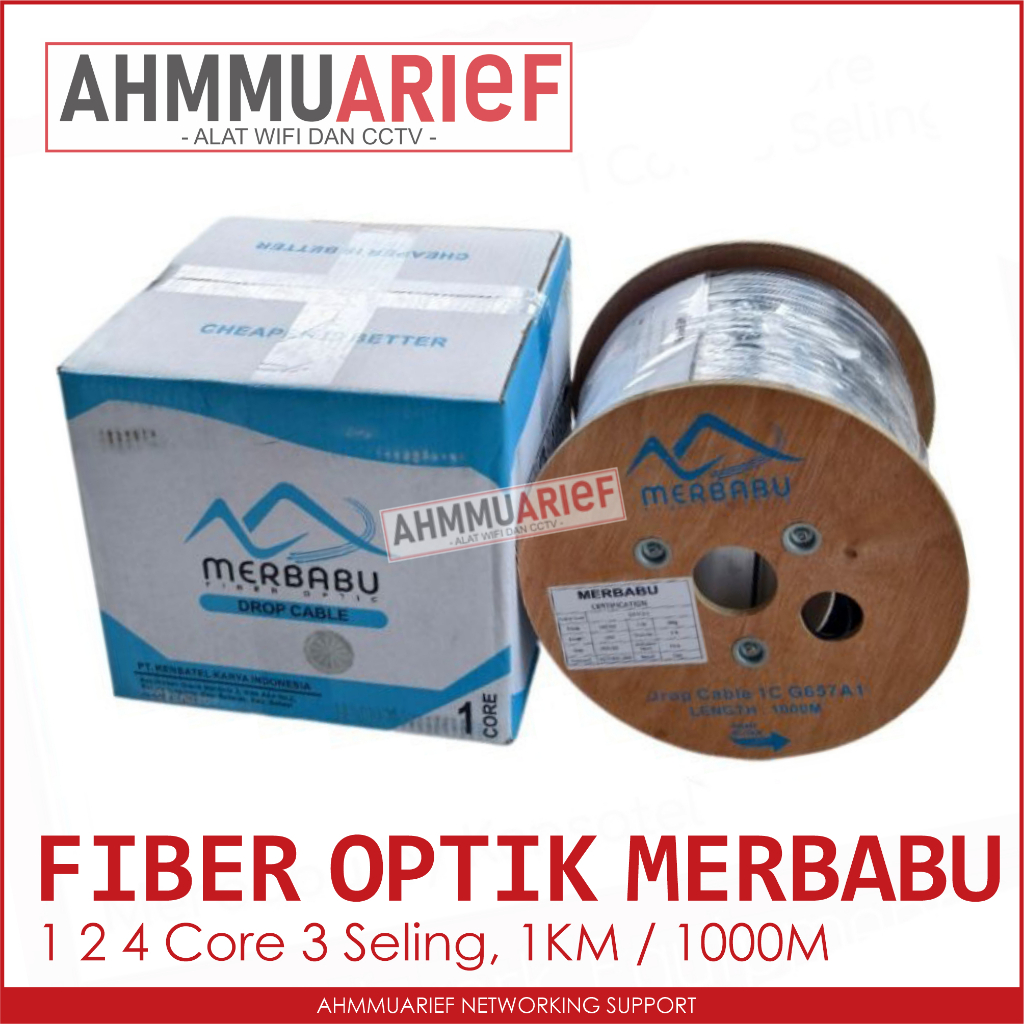 KABEL CABLE DROP CORE DROP WIRE FO FIBER OPTIK MERK MERBABU BY KENSATEL 1 2 4 CORE 3 SELING 3S 1KM 1