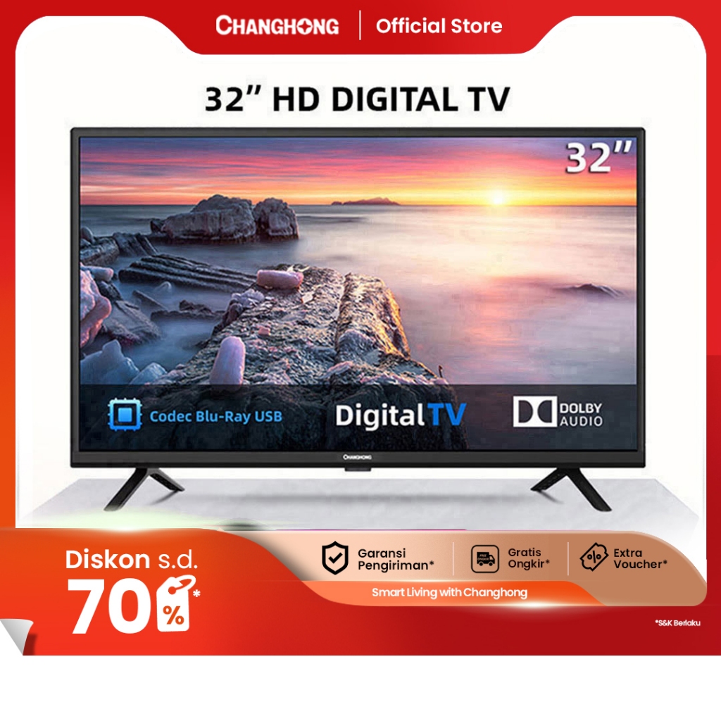Changhong 32 Inch Digital LED TV (L32G5W) HD TV-DVBT2--USB Moive