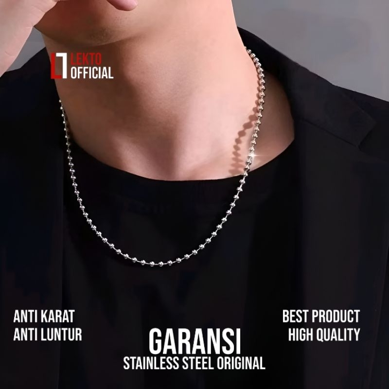 Kalung Titanium Pria Wanita Biji Lada Silver Anti Karat Cowok Cewek Unisex Asli Keren Monel Merica P
