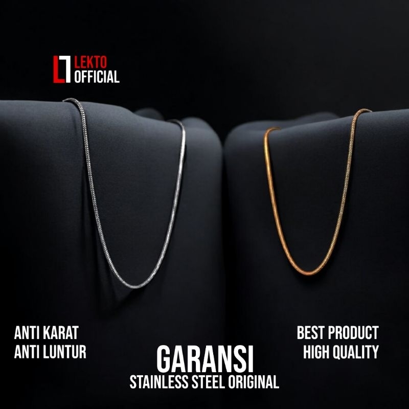 Kalung Pria Titanium Asli Anti Karat Wanita Silver Gold Perak Emas Model Bulat Kalung Monel