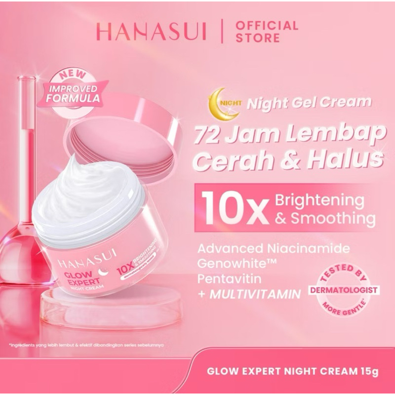 Hanasui - Night Cream Glow Expert 15g Krim Malam Hanasui untuk mencerahkan