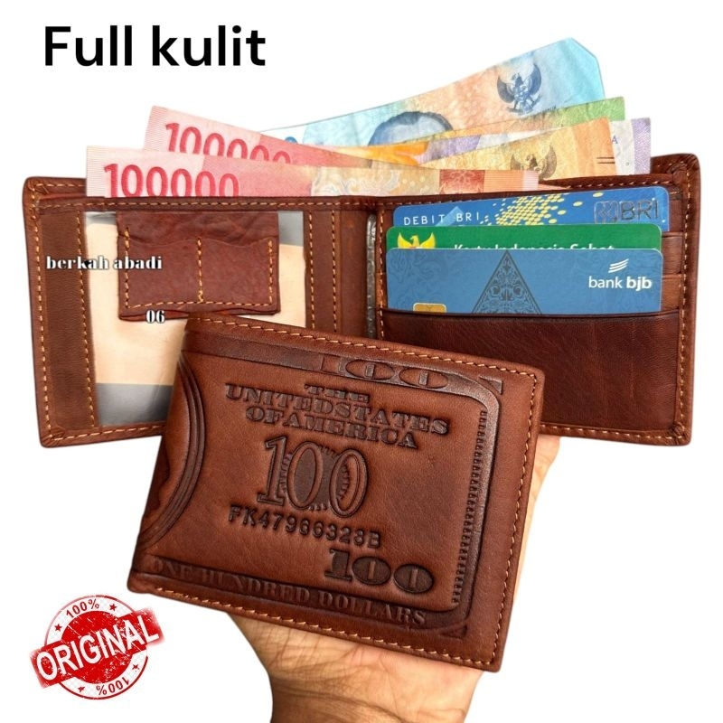 Dompet full kulit asli motif 100 dolar